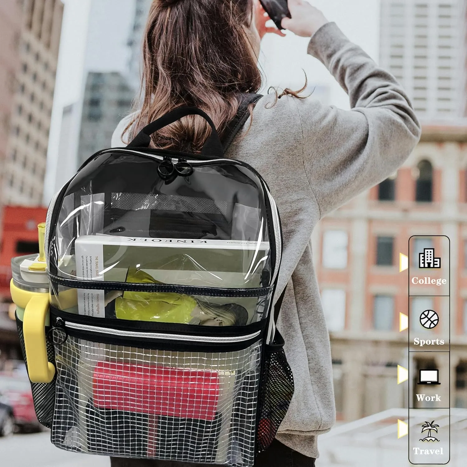 Clear Backpack for School,Clear Bookbag 0.6mm PVC See Through Backpack Heavy Duty Transparent Backpack for Boys Girls College Work,Light Purple