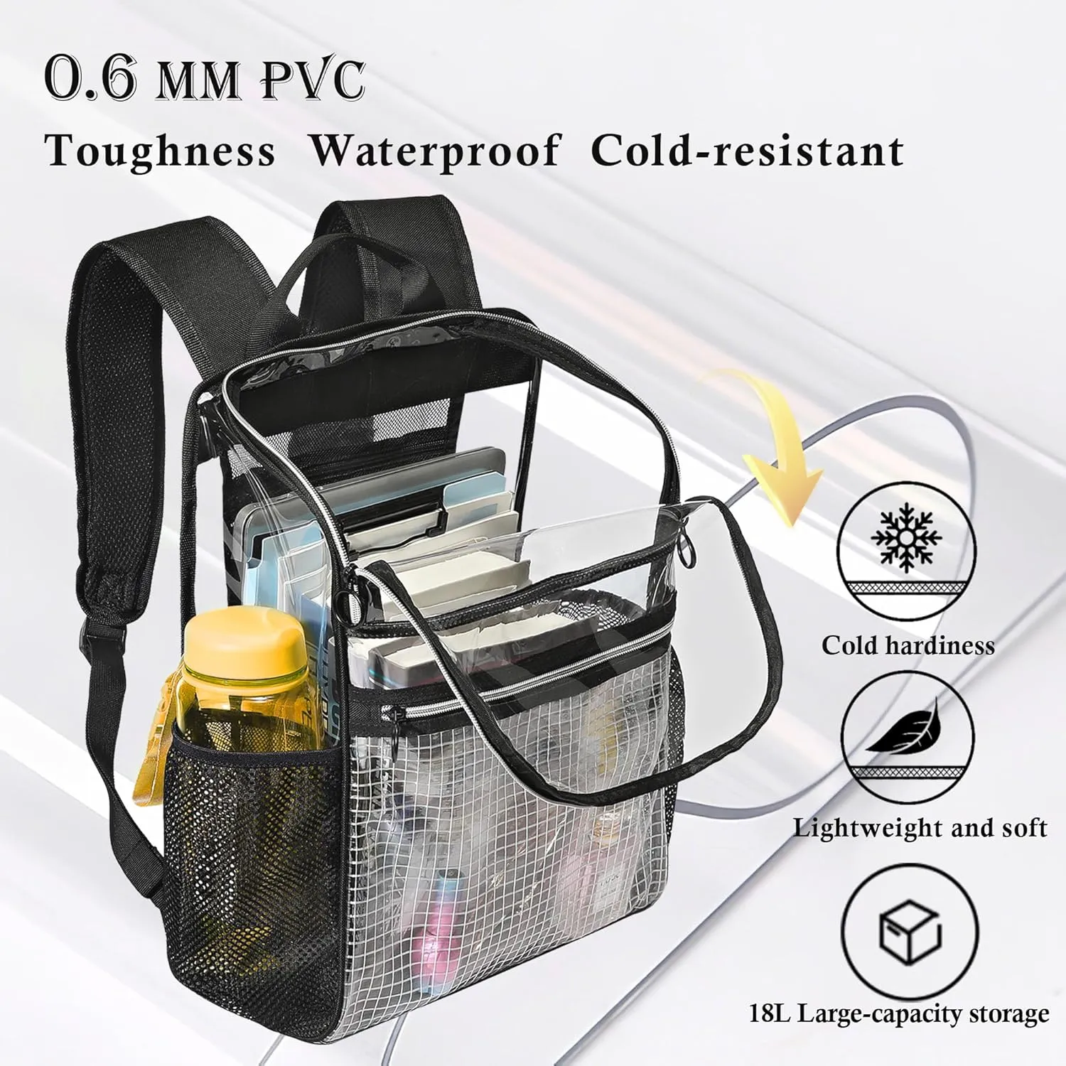Clear Backpack for School,Clear Bookbag 0.6mm PVC See Through Backpack Heavy Duty Transparent Backpack for Boys Girls College Work,Light Purple