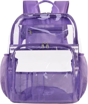 Clear Backpacks for School,18'' Large Clear Backpack Heavy Duty Clear Backpack See Through Backpack Clear Bookbag for Student,School,Work,Travel,Light Purple