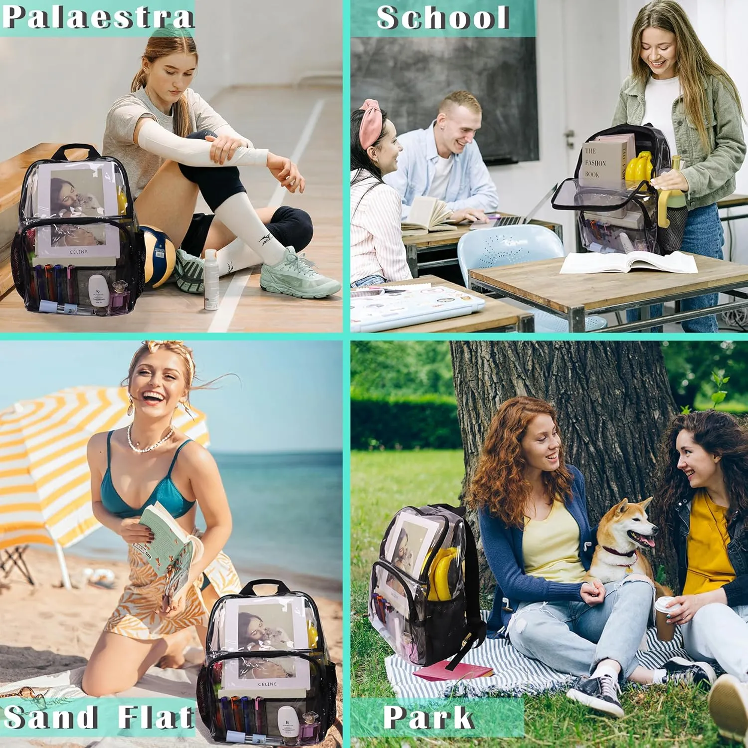 Clear Backpacks for School,18'' Large Clear Backpack Heavy Duty Clear Backpack See Through Backpack Clear Bookbag for Student,School,Work,Travel,Light Purple