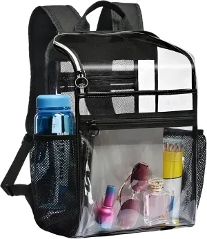 Clear Backpacks for School,Clear Bookbag 0.6mm PVC See Through Backpack Heavy Duty Transparent Backpack for Boys Girls College Work,Black