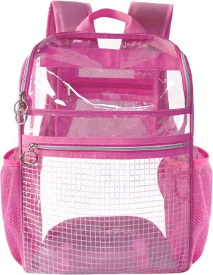 Clear Backpacks for School,Clear Bookbag 0.6mm PVC See Through Backpack Heavy Duty Transparent Backpack for Boys Girls College Work,Pink