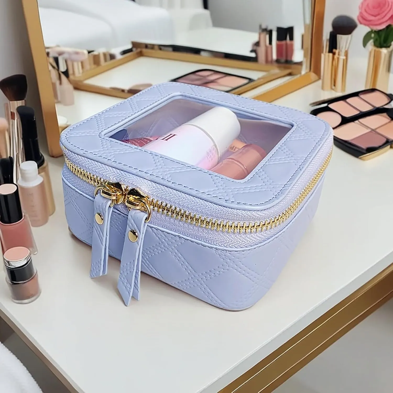 Clear Cosmetic Bag Travel Toiletry Bag Organizer for Women, Waterproof Small Makeup Bag, Skincare Makeup Case Pouch with Zippers for Daily Use