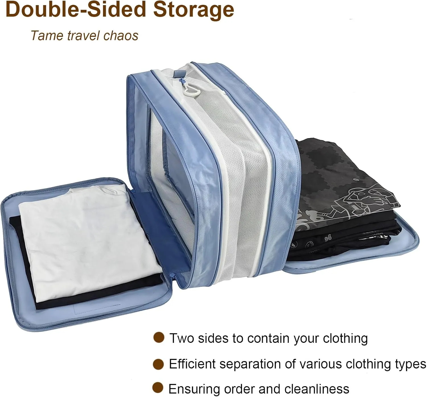 Compression Packing Cubes for Travel, Double-Sided Luggage Packing cubes, Expandable/Compressible Suitcase Organizer for Women and Men, 100% Durable Polyester, Blue, 14.2"L x 10.2"W x 7.9"H (2 Pack)