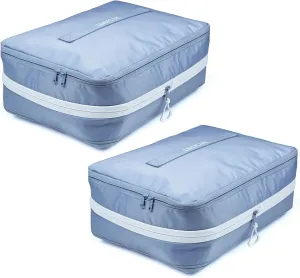 Compression Packing Cubes for Travel, Double-Sided Luggage Packing cubes, Expandable/Compressible Suitcase Organizer for Women and Men, 100% Durable Polyester, Blue, 14.2"L x 10.2"W x 7.9"H (2 Pack)
