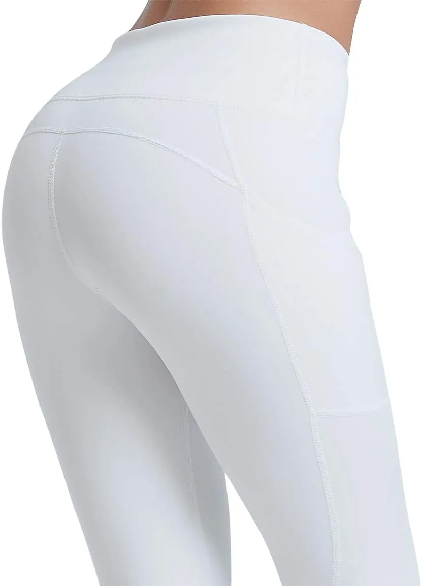 COOLOMG Women Leggings Breast Cancer Awareness Yoga Pants Pink Ribbon Tights with Side Pockets