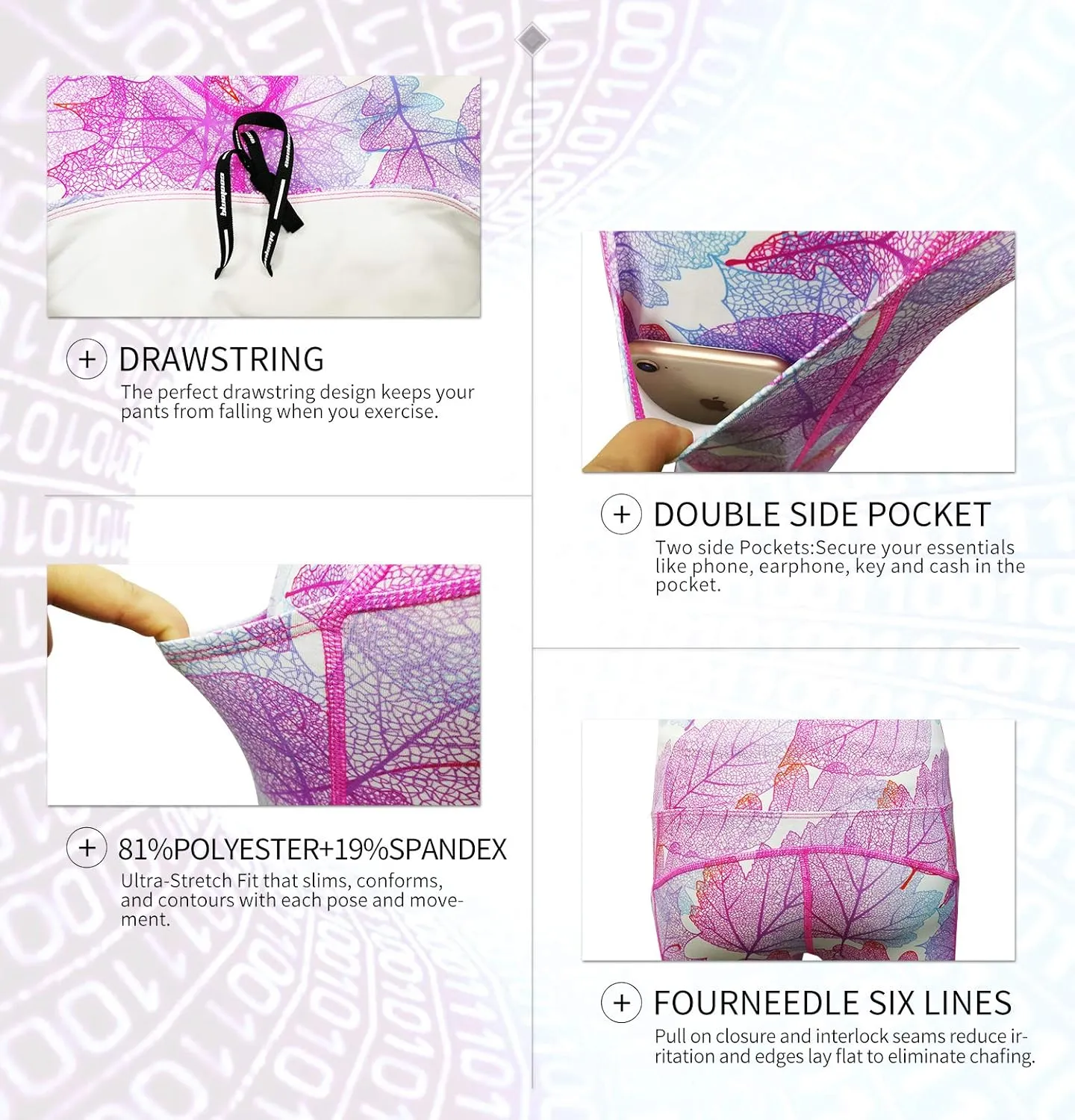 COOLOMG Women Leggings Breast Cancer Awareness Yoga Pants Pink Ribbon Tights with Side Pockets