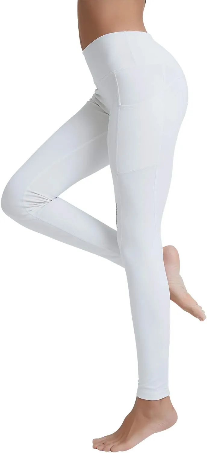 COOLOMG Women Leggings Breast Cancer Awareness Yoga Pants Pink Ribbon Tights with Side Pockets