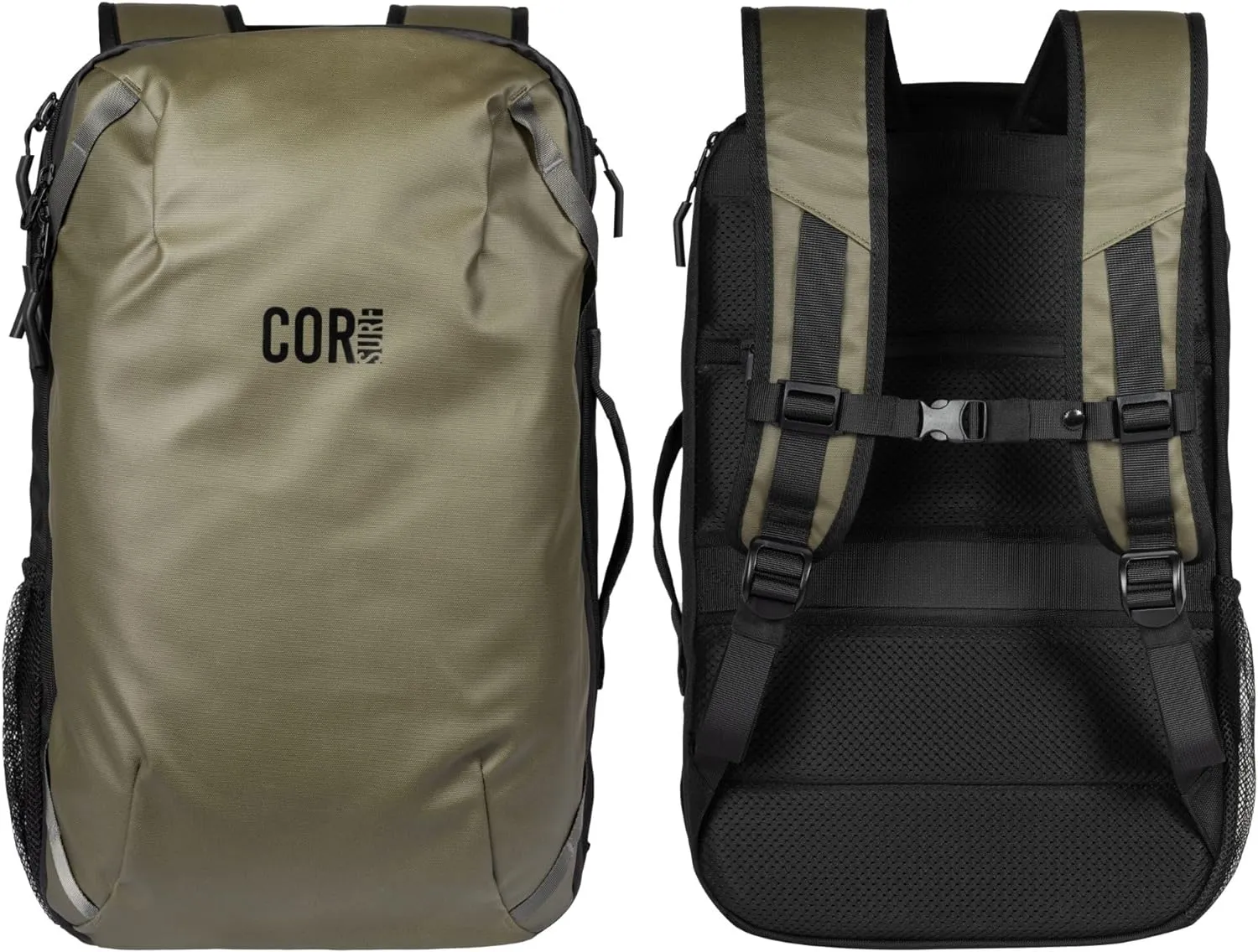 COR Surf Carry On Travel Backpack | NOW with Premium YKK Zippers | Flight Approved Carry On Laptop Backpack with Secret Passport Pockets | The Island Hopper (28L, Army Green)