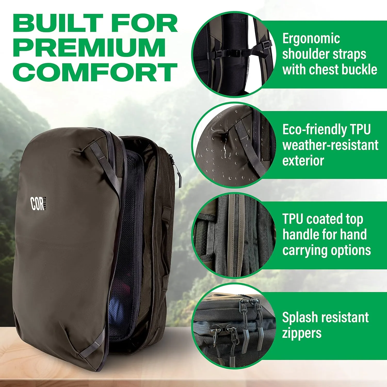 COR Surf Travel Backpack | Flight Approved Carry On Laptop Backpack with Secret Passport Pockets | The Island Hopper (28L, Lava Red)