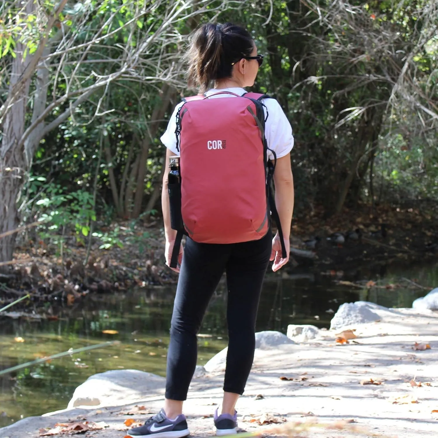 COR Surf Travel Backpack | Flight Approved Carry On Laptop Backpack with Secret Passport Pockets | The Island Hopper (28L, Lava Red)