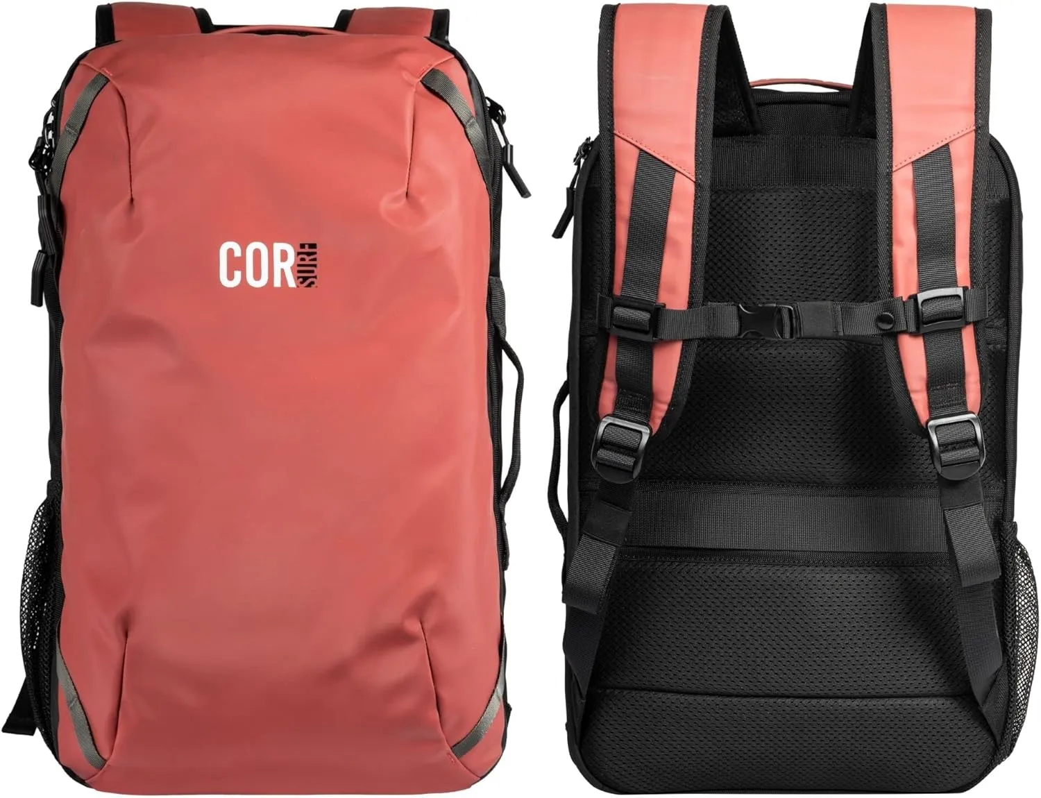 COR Surf Travel Backpack | Flight Approved Carry On Laptop Backpack with Secret Passport Pockets | The Island Hopper (28L, Lava Red)