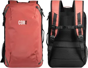 COR Surf Travel Backpack | Flight Approved Carry On Laptop Backpack with Secret Passport Pockets | The Island Hopper (28L, Lava Red)