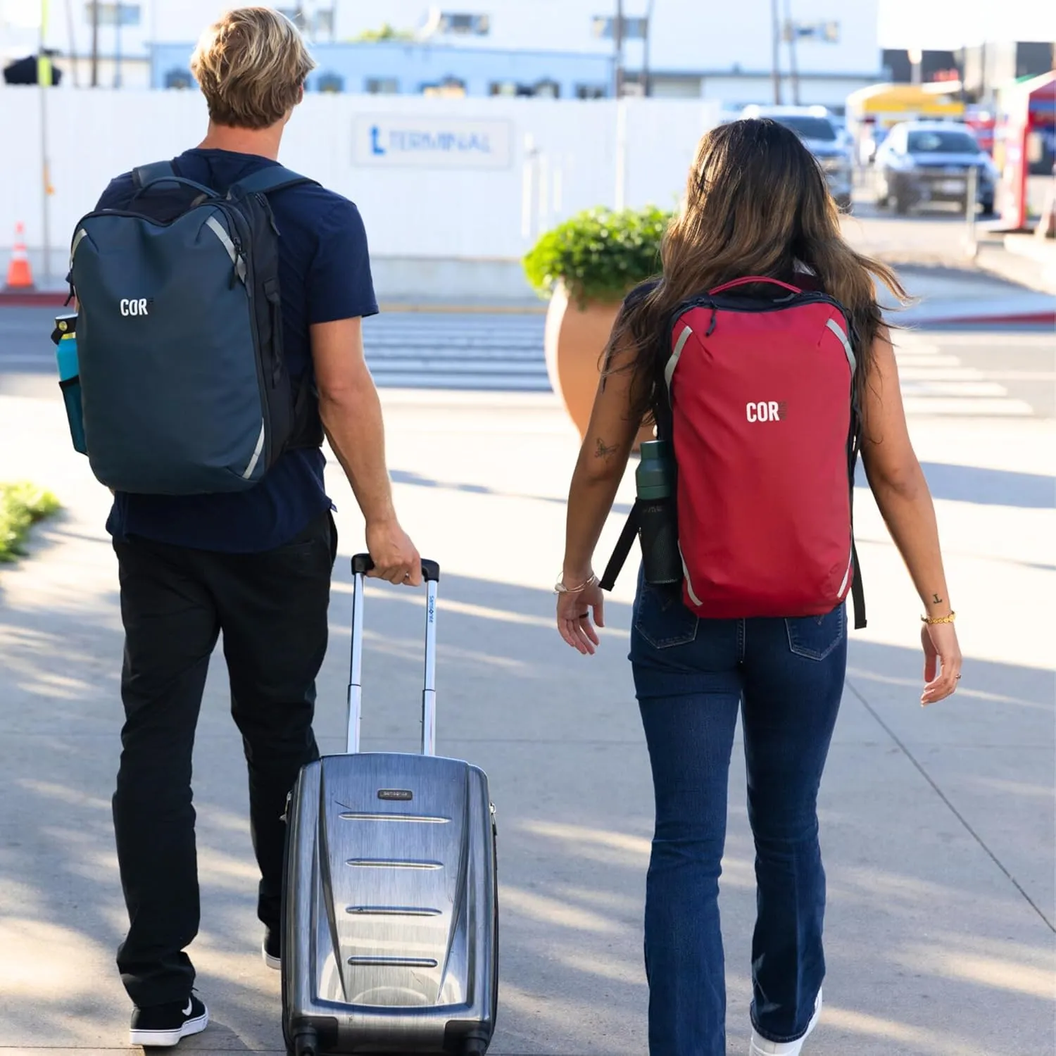 COR Surf Travel Backpack | Flight Approved Carry On Laptop Backpack with Secret Passport Pockets | The Island Hopper (28L, Lava Red)