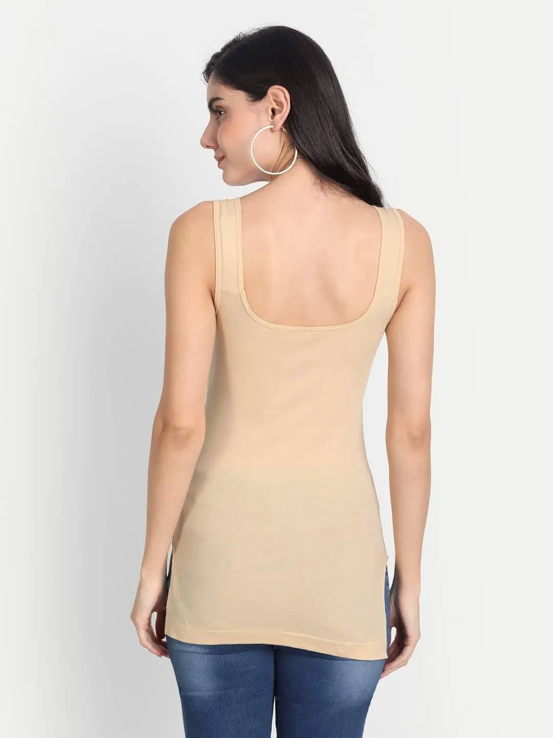 Cotton Medium Length Slips Camisole Shoulder Straps Tank Top for Women Pack of 3