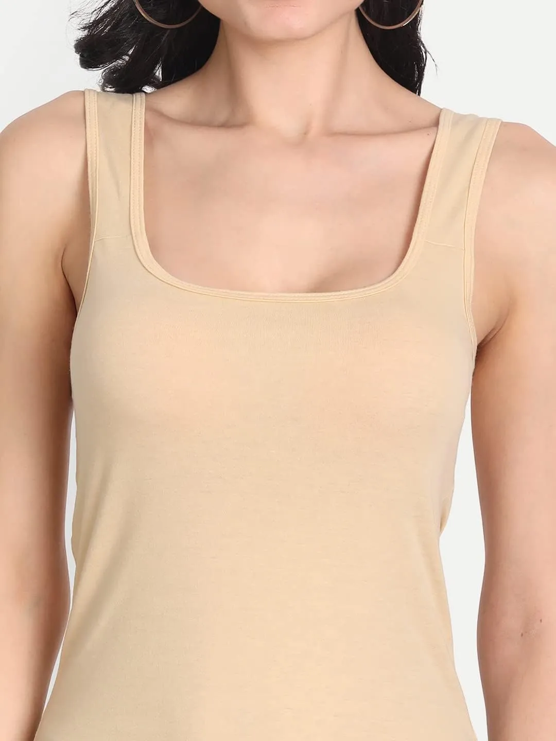 Cotton Medium Length Slips Camisole Shoulder Straps Tank Top for Women Pack of 3
