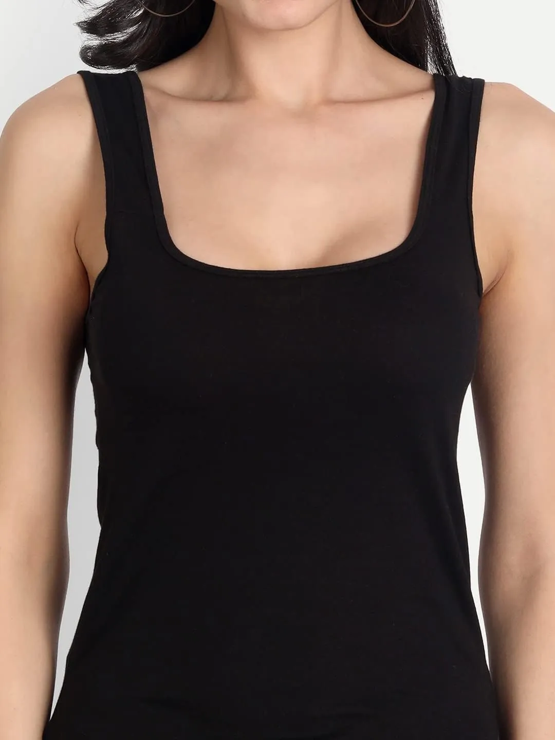 Cotton Medium Length Slips Camisole Shoulder Straps Tank Top for Women Pack of 3