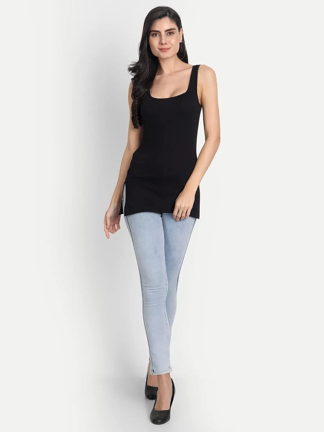 Cotton Medium Length Slips Camisole Shoulder Straps Tank Top for Women Pack of 3