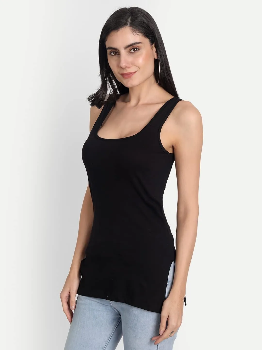Cotton Medium Length Slips Camisole Shoulder Straps Tank Top for Women Pack of 3