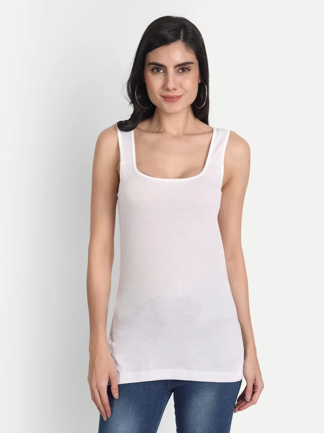 Cotton Medium Length Slips Camisole Shoulder Straps Tank Top for Women Pack of 3