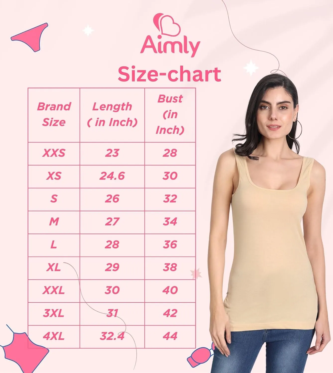 Cotton Medium Length Slips Camisole Shoulder Straps Tank Top for Women Pack of 3