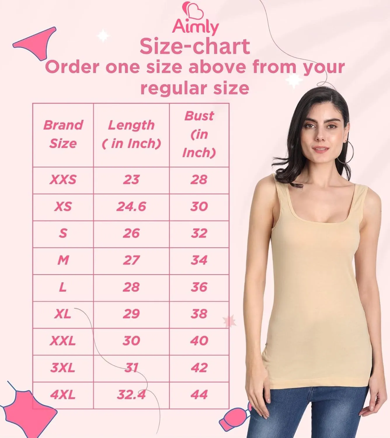 Cotton Medium Length Slips Camisole Shoulder Straps Tank Top for Women Pack of 3