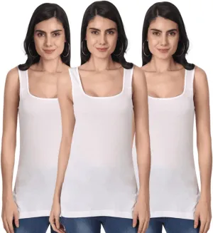 Cotton Medium Length Slips Camisole Shoulder Straps Tank Top for Women Pack of 3