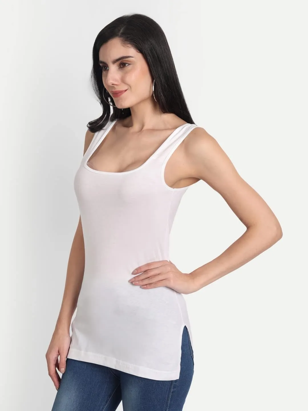 Cotton Medium Length Slips Camisole Shoulder Straps Tank Top for Women Pack of 3