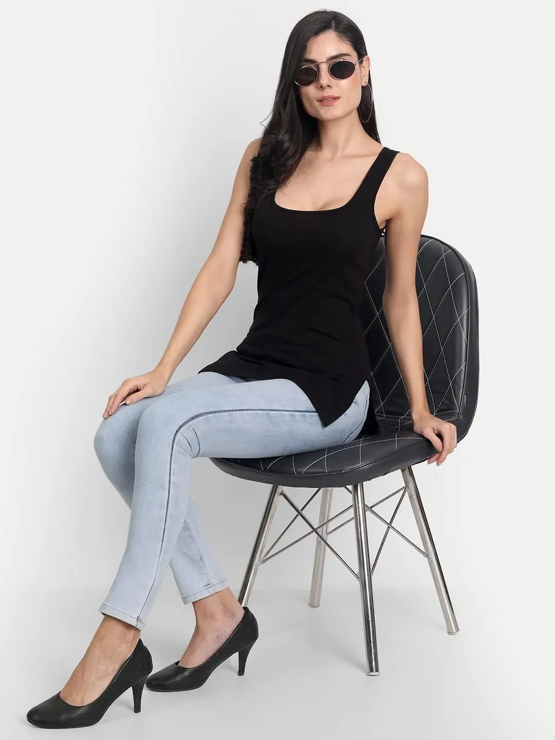 Cotton Medium Length Slips Camisole Shoulder Straps Tank Top for Women Pack of 3