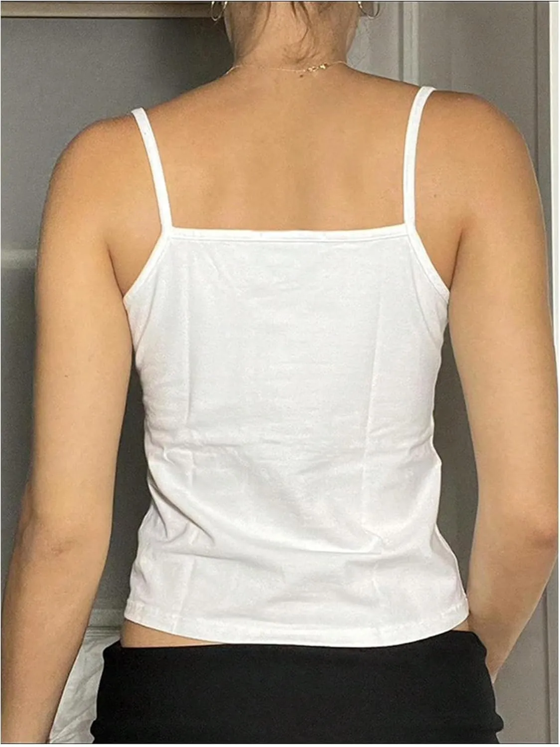 COZYEASE Women's Basic Crop Camisole Tops Button Front V Neck Spaghetti Strap Tank Top