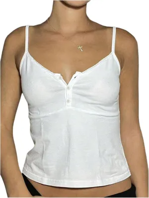 COZYEASE Women's Basic Crop Camisole Tops Button Front V Neck Spaghetti Strap Tank Top