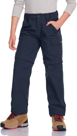 CQR Kids Youth Hiking Cargo Pants, UPF 50  Quick Dry Convertible Zip Off Pants, Outdoor Camping Pants