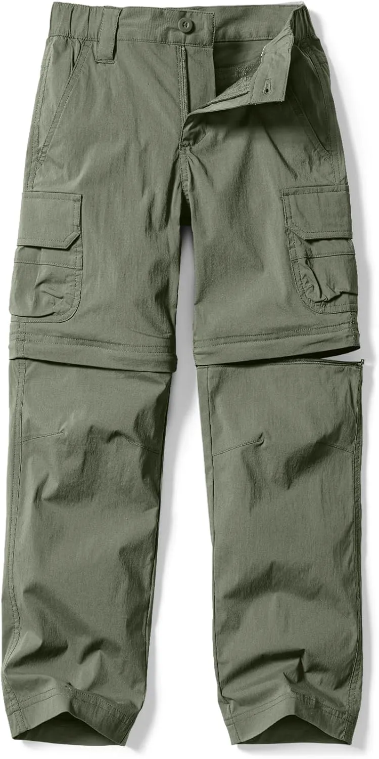 CQR Kids Youth Hiking Cargo Pants, UPF 50  Quick Dry Convertible Zip Off Pants, Outdoor Camping Pants