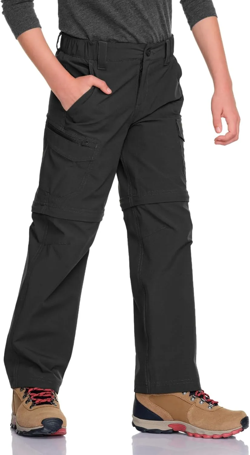 CQR Kids Youth Hiking Cargo Pants, UPF 50  Quick Dry Convertible Zip Off Pants, Outdoor Camping Pants
