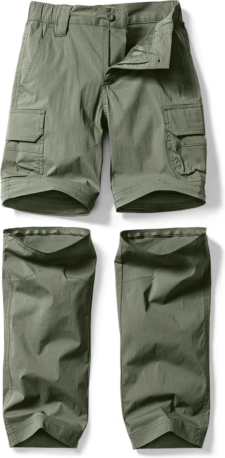 CQR Kids Youth Hiking Cargo Pants, UPF 50  Quick Dry Convertible Zip Off Pants, Outdoor Camping Pants