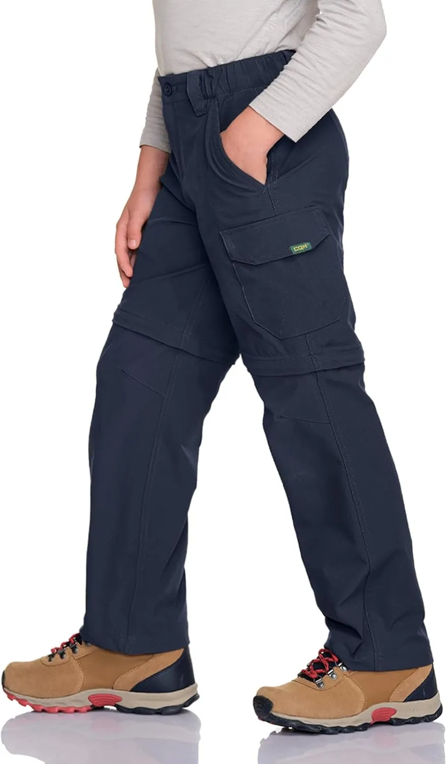 CQR Kids Youth Hiking Cargo Pants, UPF 50  Quick Dry Convertible Zip Off Pants, Outdoor Camping Pants