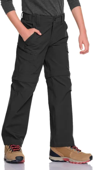 CQR Kids Youth Hiking Cargo Pants, UPF 50  Quick Dry Convertible Zip Off Pants, Outdoor Camping Pants
