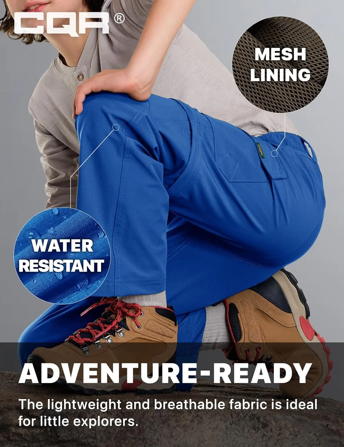 CQR Kids Youth Hiking Cargo Pants, UPF 50  Quick Dry Convertible Zip Off Pants, Outdoor Camping Pants