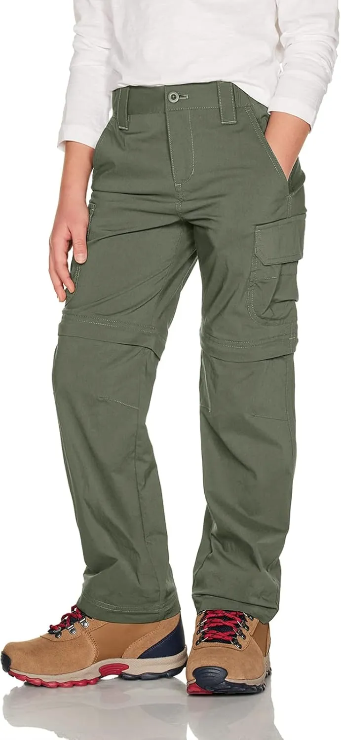 CQR Kids Youth Hiking Cargo Pants, UPF 50  Quick Dry Convertible Zip Off Pants, Outdoor Camping Pants