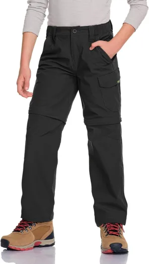 CQR Kids Youth Hiking Cargo Pants, UPF 50  Quick Dry Convertible Zip Off Pants, Outdoor Camping Pants