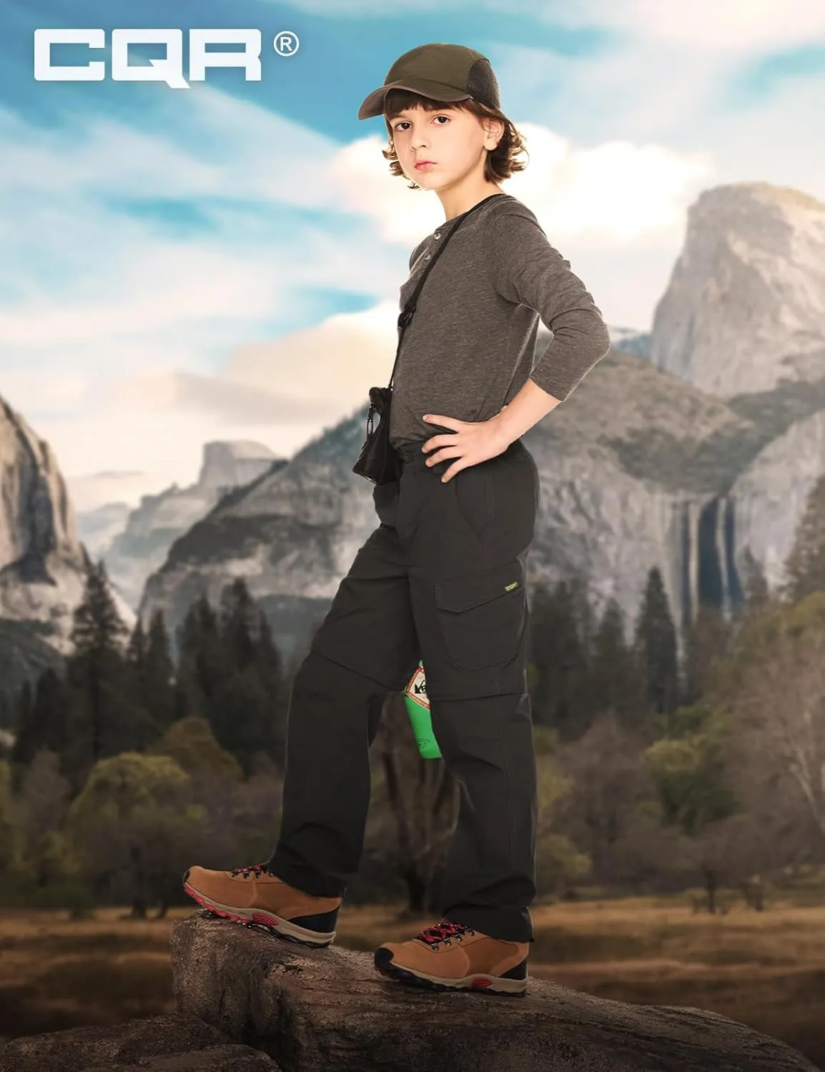 CQR Kids Youth Hiking Cargo Pants, UPF 50  Quick Dry Convertible Zip Off Pants, Outdoor Camping Pants