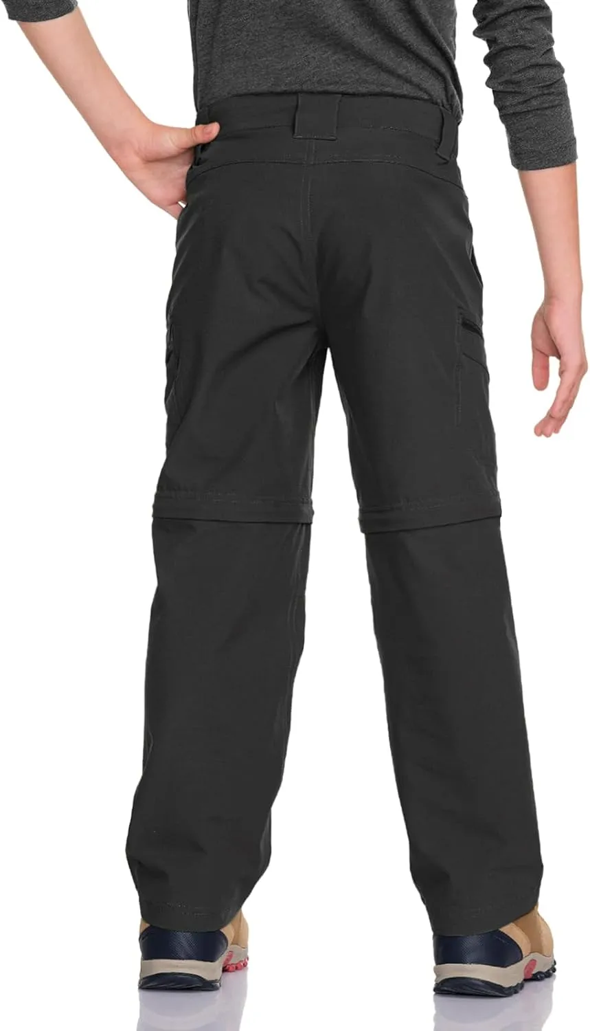 CQR Kids Youth Hiking Cargo Pants, UPF 50  Quick Dry Convertible Zip Off Pants, Outdoor Camping Pants