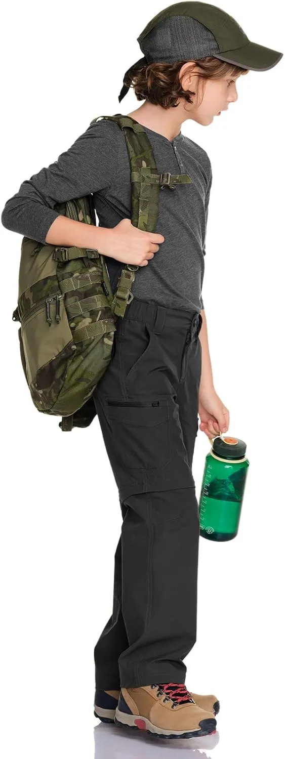 CQR Kids Youth Hiking Cargo Pants, UPF 50  Quick Dry Convertible Zip Off Pants, Outdoor Camping Pants