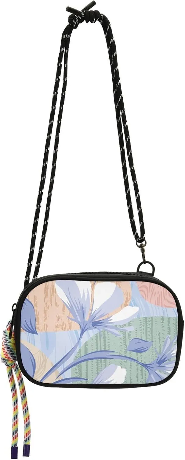 Crossbody Bag Abstracted Vector Flowers Blue Cell Phone Purse Wallet with Credit Card Slots Multicolor Handbag with Adjustable Strap Fits Phone Keys And More