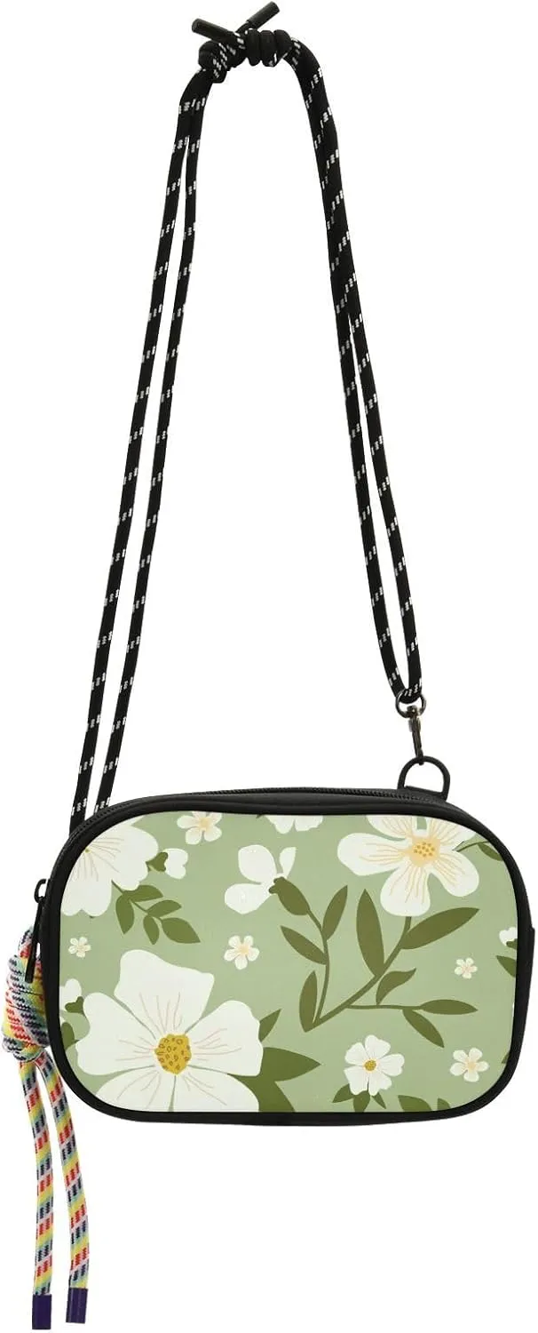 Crossbody Bag Beautiful White Flowers Green Leaves Cell Phone Purse Wallet with Credit Card Slots Multicolor Handbag with Adjustable Strap Fits Phone Keys And More