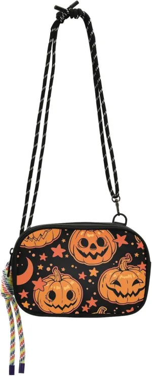 Crossbody Bag Bright Orange Pumpkins and Moon Cell Phone Purse Wallet with Credit Card Slots Multicolor Handbag with Adjustable Strap Fits Phone Keys And More