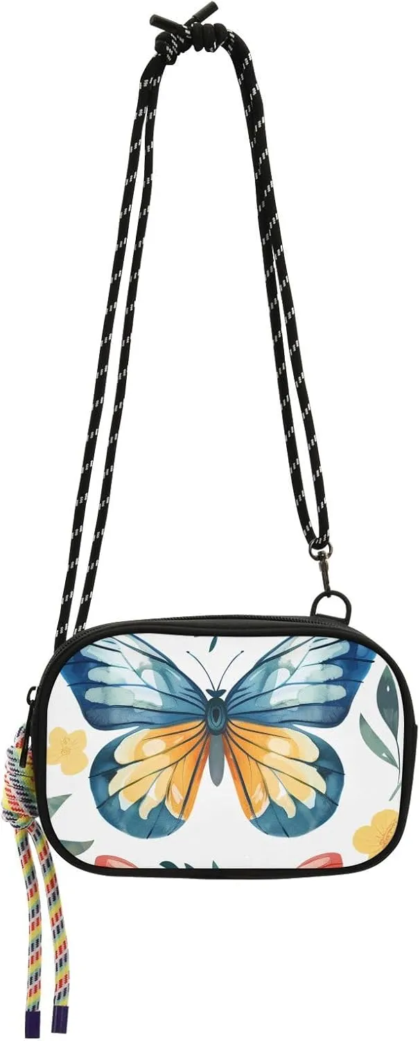 Crossbody Bag Butterflies Floral Cell Phone Purse Wallet with Credit Card Slots Multicolor Handbag with Adjustable Strap Fits Phone Keys And More