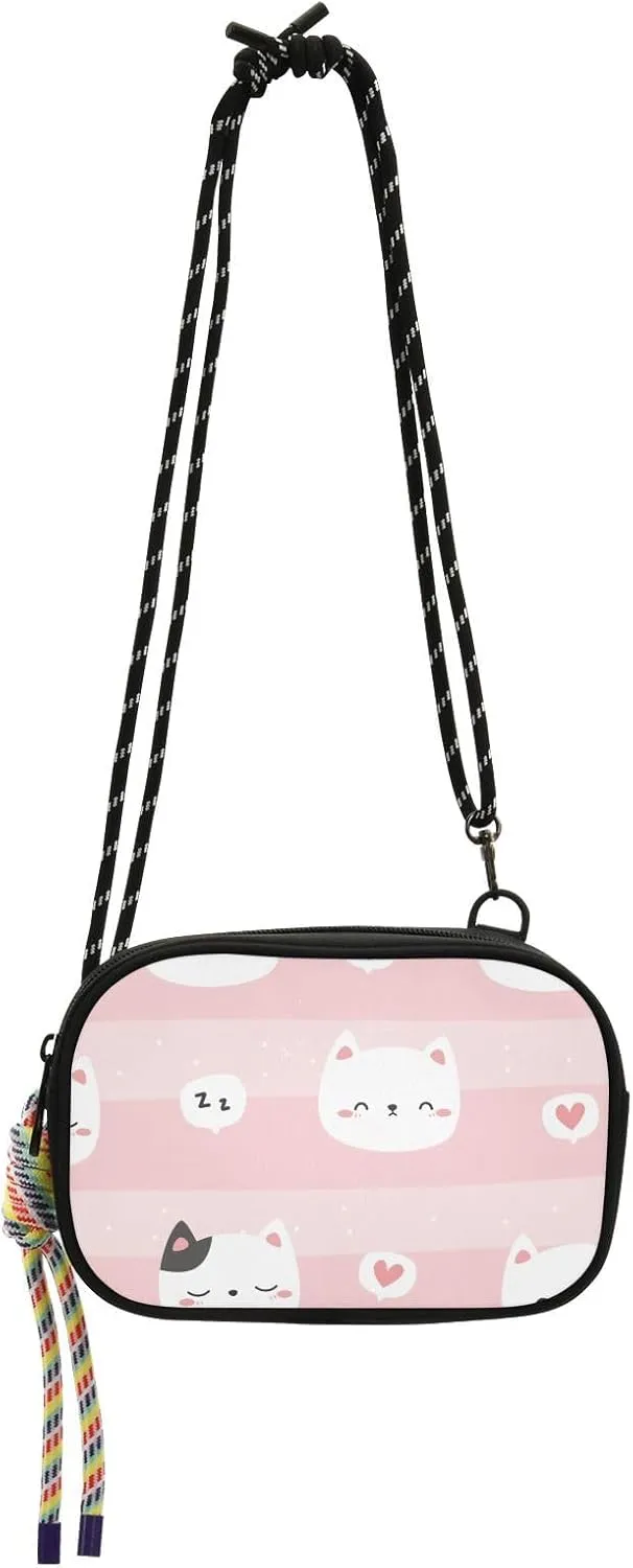 Crossbody Bag Cute Cats on Pink Striped Cell Phone Purse Wallet with Credit Card Slots Multicolor Handbag with Adjustable Strap Fits Phone Keys And More