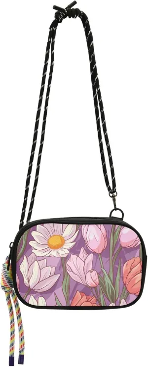 Crossbody Bag Daisies and Tulips Purple Cell Phone Purse Wallet with Credit Card Slots Multicolor Handbag with Adjustable Strap Fits Phone Keys And More