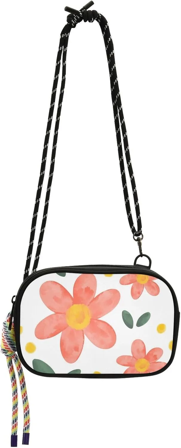 Crossbody Bag Floral Hand Drawn Cell Phone Purse Wallet with Credit Card Slots Multicolor Handbag with Adjustable Strap Fits Phone Keys And More